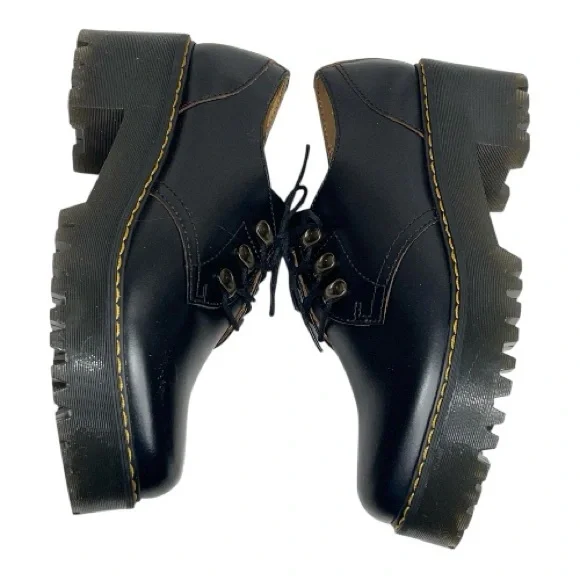 Dr Martens Leona Lug Sole Platform Derby Black Leather Shoes Sz 10 - Picture 4 of 6